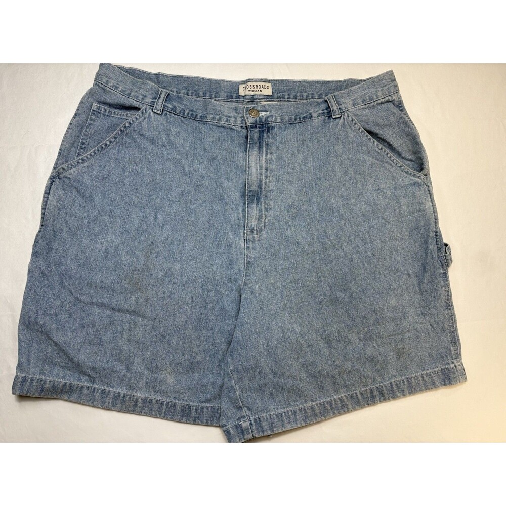 Crossroads Woman 18W Blue Light Wash Denim Cargo Shorts Cotton 6" Inseam